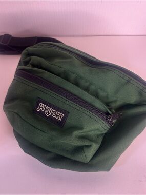 JanSport Vintage Fanny Pack Waist Bag Hunter Green Black Adjustable Strap Canvas